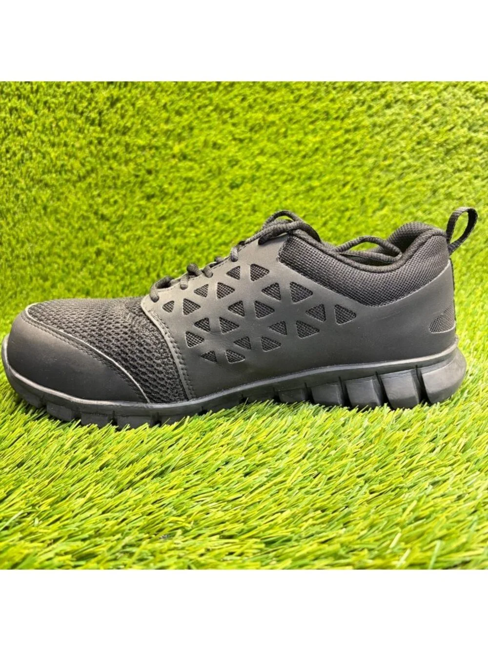 Reebok Sublite Cushion Mens Size 9.5W Black Gray Composite Toe Safety Work Shoes